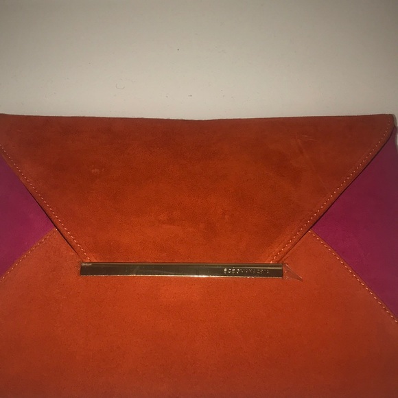 BCBGMAXAZRIA Pink and Orange Suede Envelope Clutch - Picture 2 of 3